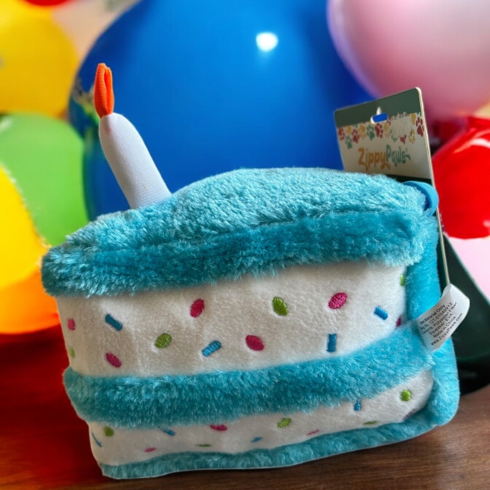 Zippy Paws Blue Birthday Cake Slice Squeaky Toy - NWT